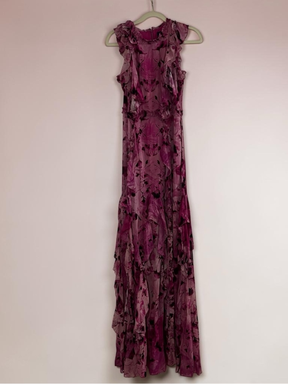 Floral Pink Ruffle Tie-Waist Maxi Dress by Marchesa Notte NWOT - Picture 3 of 4